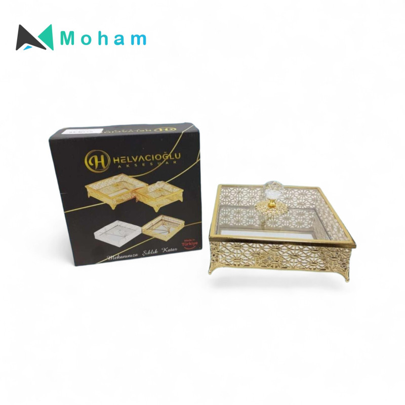 PATTERN SQUARE BOX WITH LID 18CM GOLD