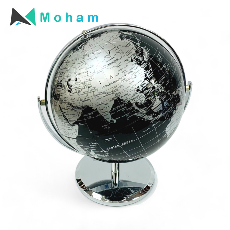 Black and Silver World Globe on Stand 20cm