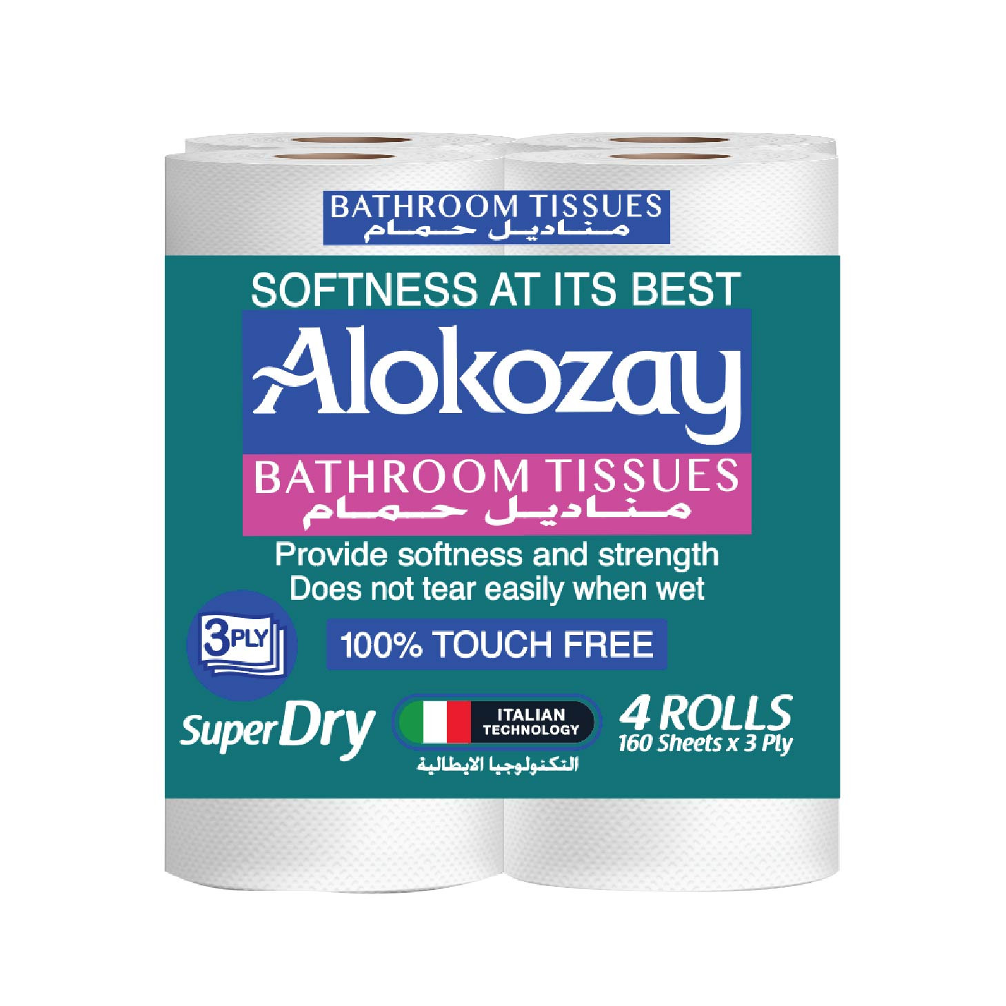 Alokozay Bathroom Tissues - 4 Rolls x 3 Ply x 160 S