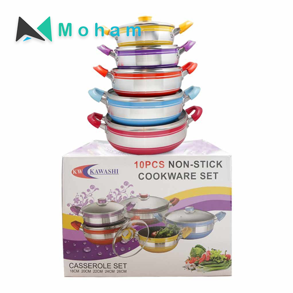 Kawashi Non-Stick 10-Pieces Cookware Caserole Set with Lid