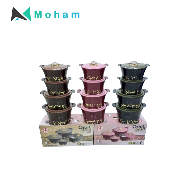 ORBIT GOLD HOTPOT  BROWN/GREEN /WINE 4PCS SET