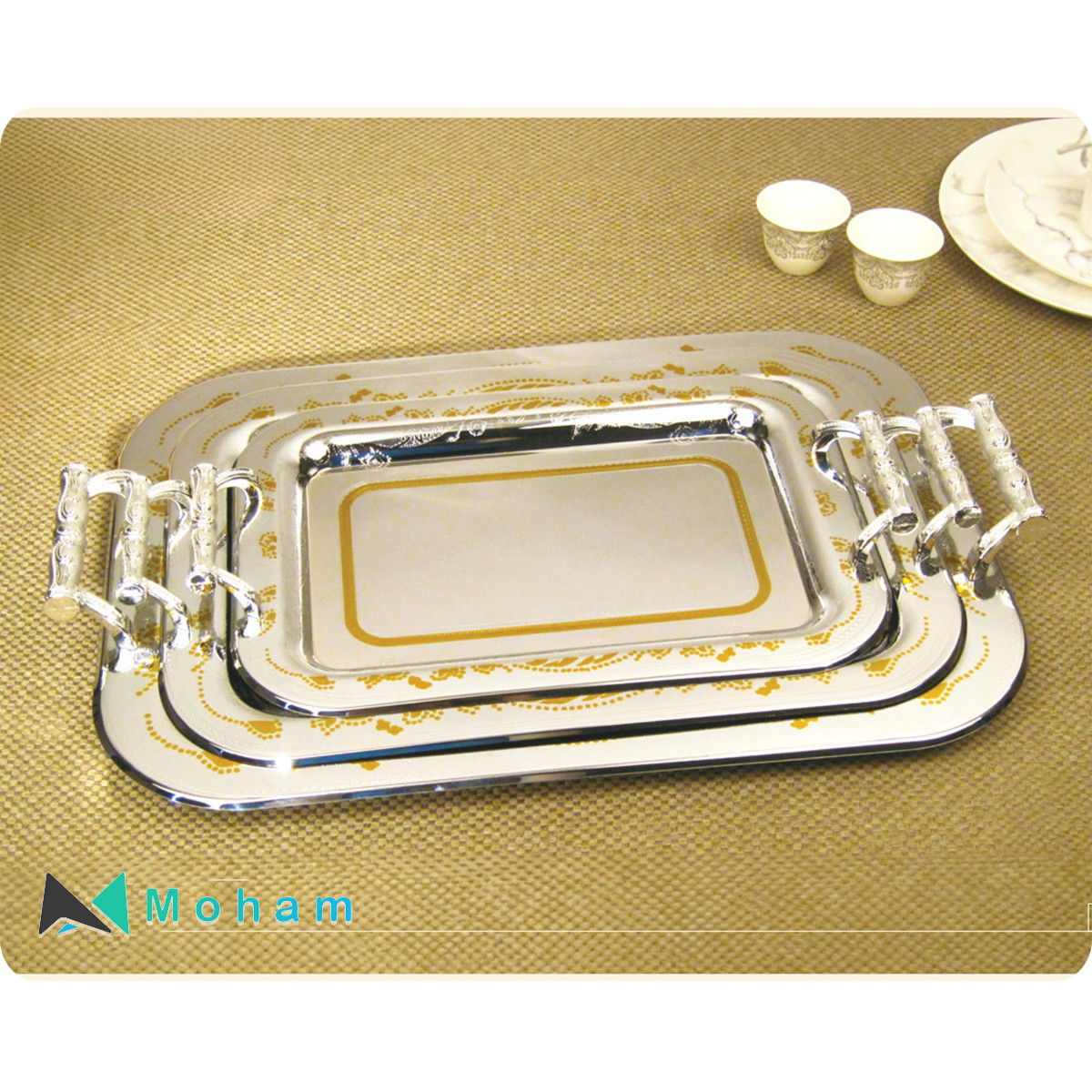 Stainless Steel Serving Trays with Gold Handles - GER 1753