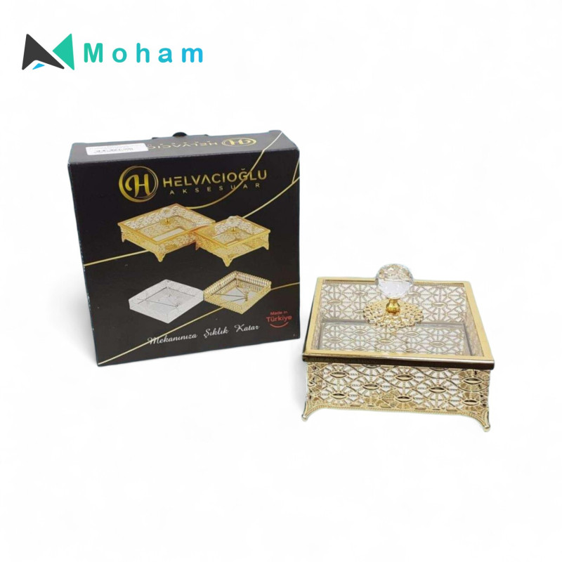 PATTERN SQUARE BOX WITH LID 14*14CM GOLD